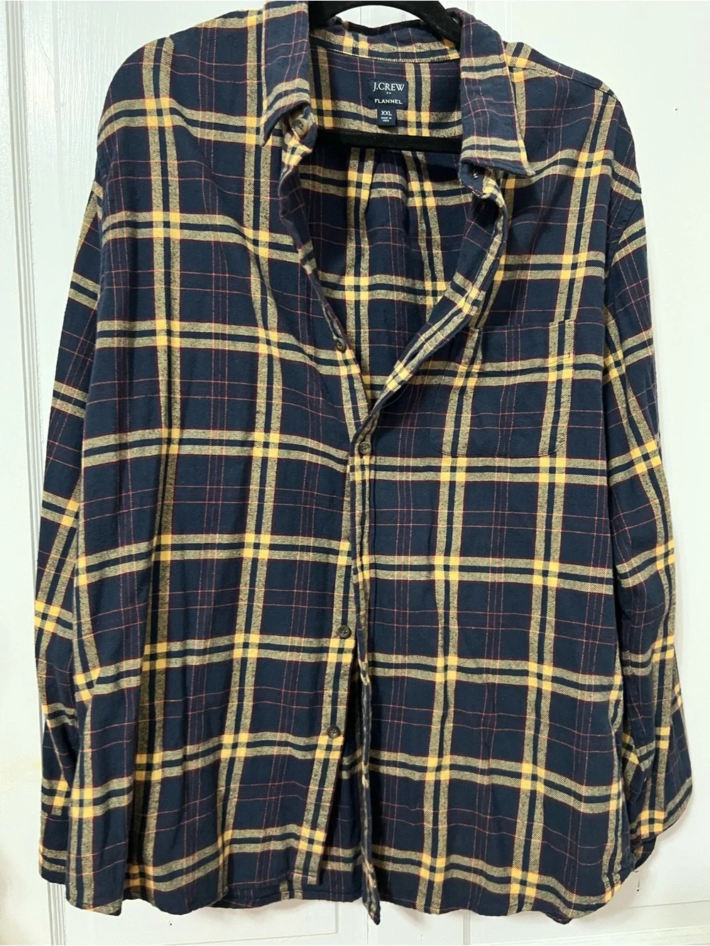 J. Crew Navy and Yellow Plaid Flannel Button-Down Shirt